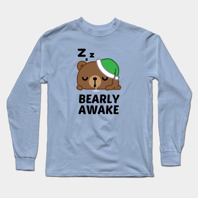 Bearly Awake - Cute Bear Pun Long Sleeve T-Shirt by Allthingspunny